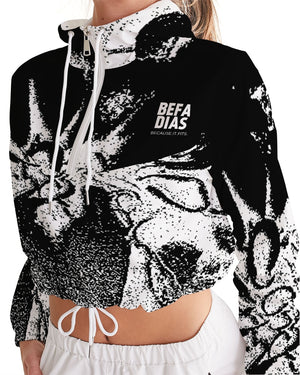 BEFADIAS Split Floral Cropped Windbreaker || Black and White