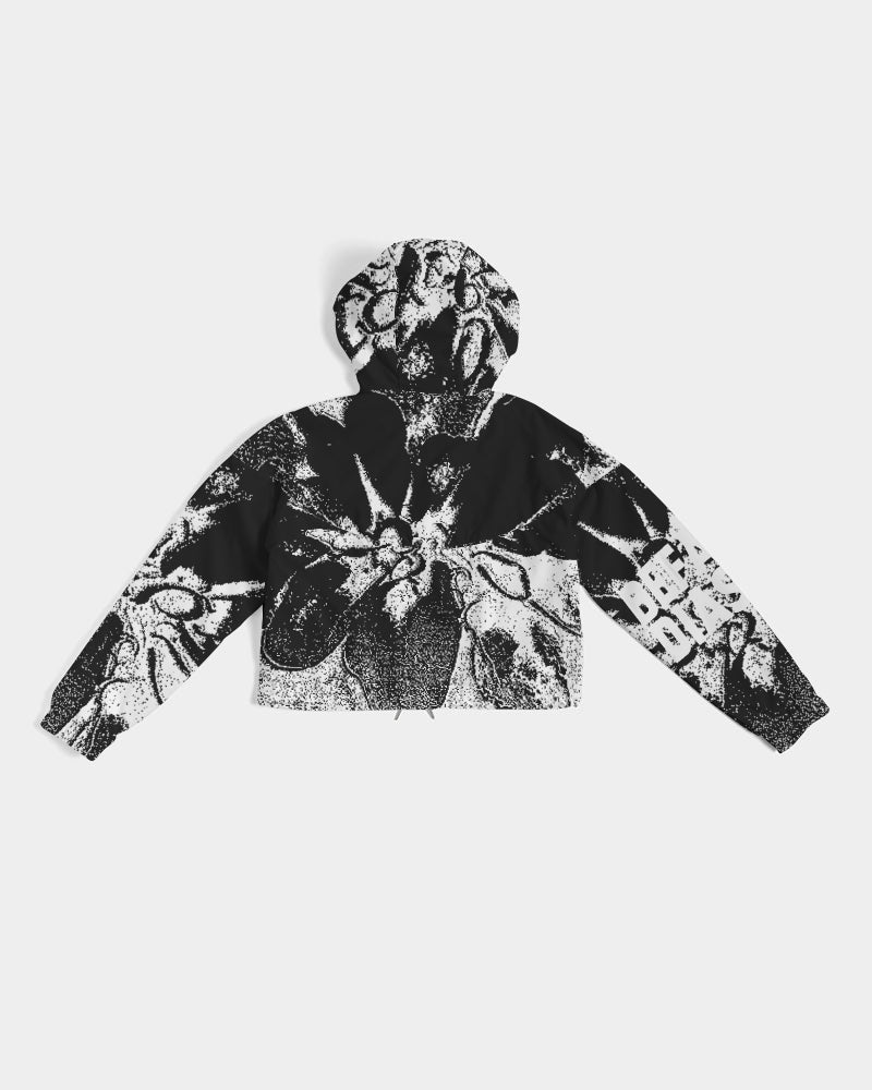 BEFADIAS Split Floral Cropped Windbreaker || Black and White