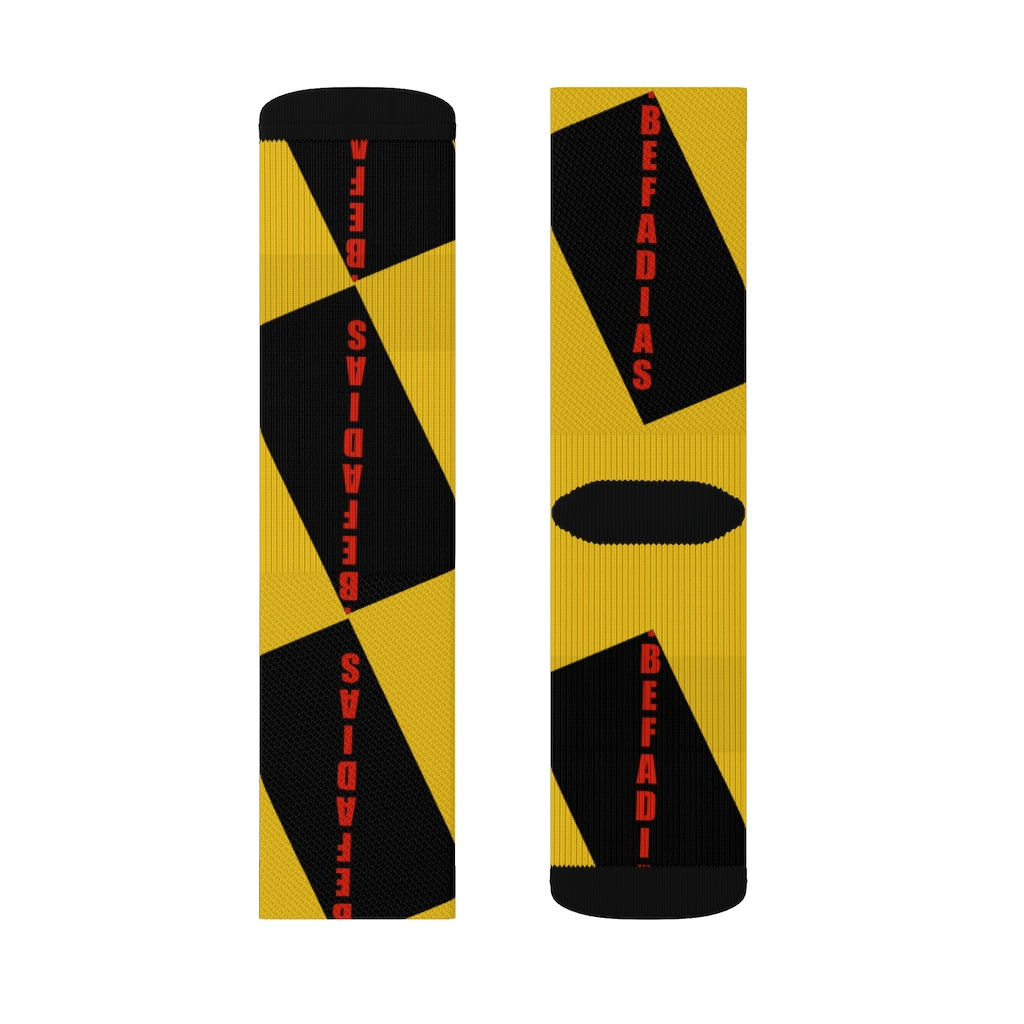 BEFADIAS Blocked Dot-Strip Socks || Mustard Der