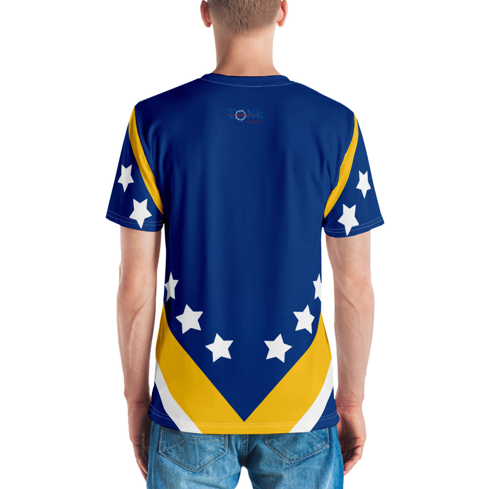 star print crew neck short sleeve shirt | Classic befadias shirt |  white / yellow stripe shirt | Because It Fits | Massachusetts | flag |  Halloween |  mustard | stars | crew neck | blue shirt  