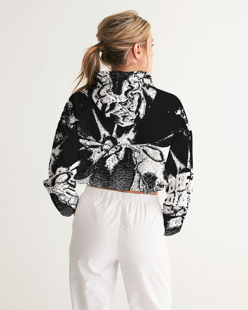 BEFADIAS Split Floral Cropped Windbreaker || Black and White