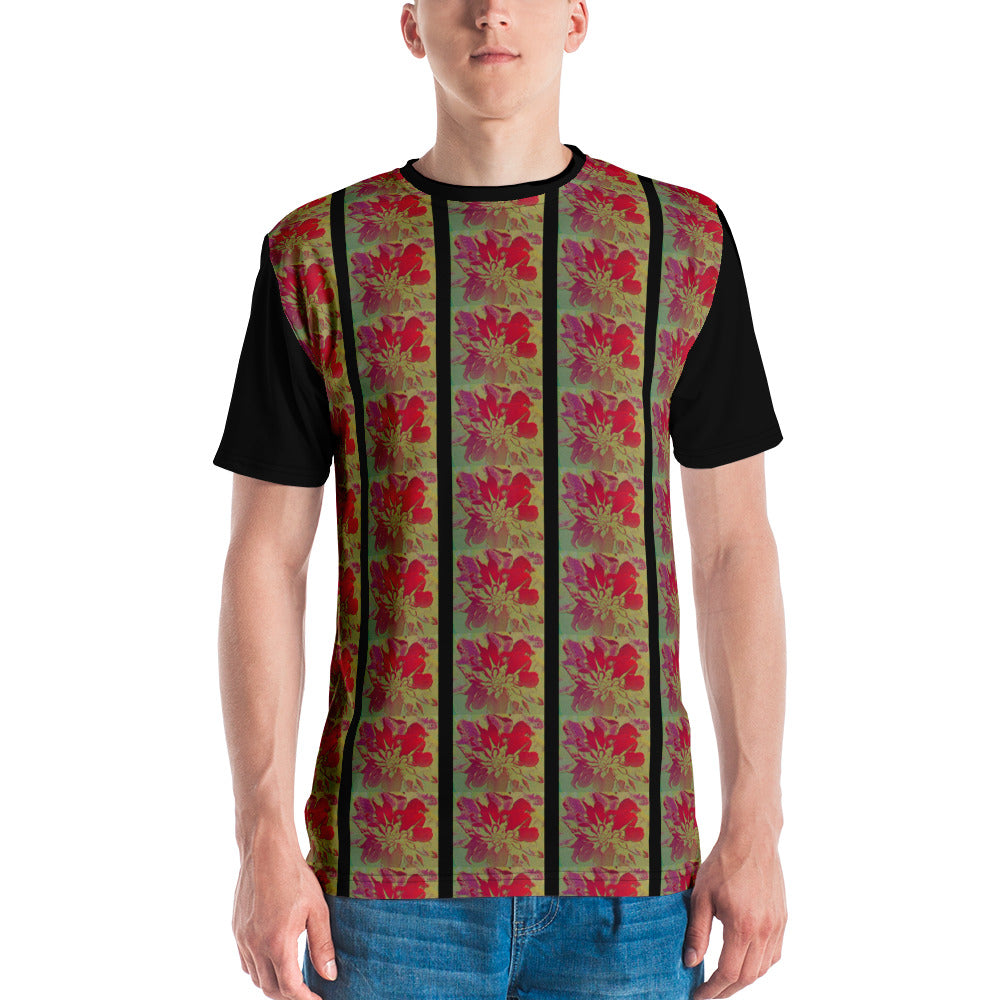 floral print crew neck shirt | Classic befadias shirt |  Black / yellow Floral shirts | Because It Fits | flowers | floral |  Halloween |  mustard | lines | crew neck | red shirt  